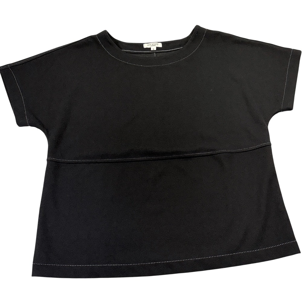 Max Studio London Womens Black Contrast Stitch Short Sleeve Medium Top 1204A1